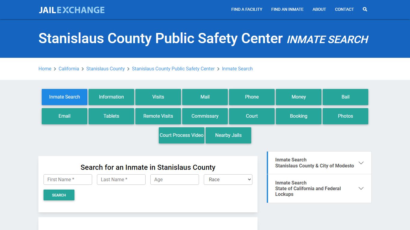 Stanislaus County Public Safety Center Inmate Search - Jail Exchange