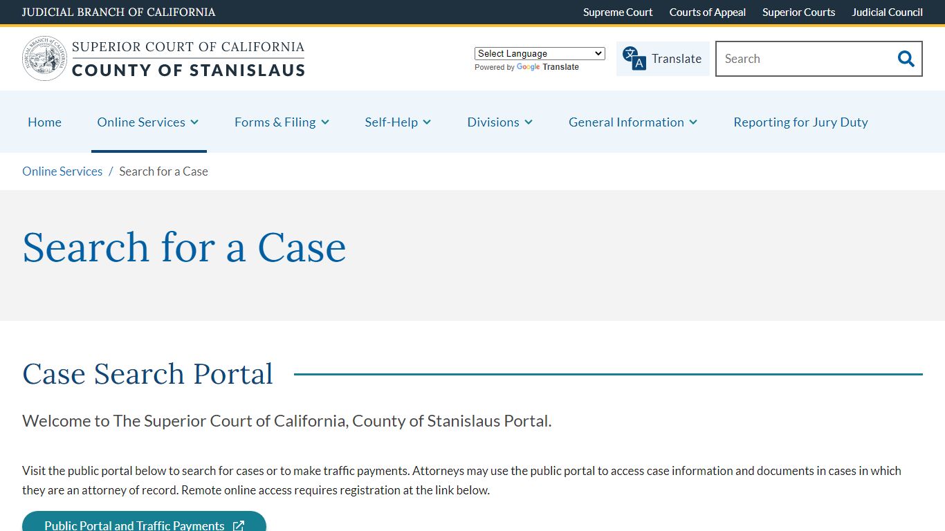 Search for a Case | Superior Court of California | County of Stanislaus